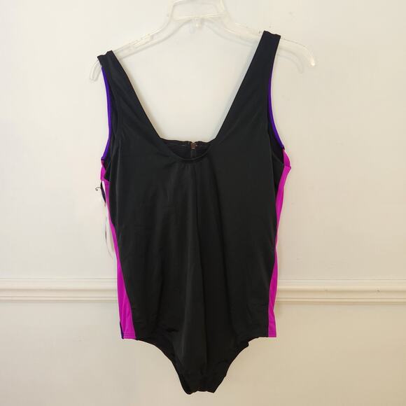 New Swimsuits For All One Piece Bathing Suit Sz 24 Womens Zip Front Pink Black - Picture 4 of 9